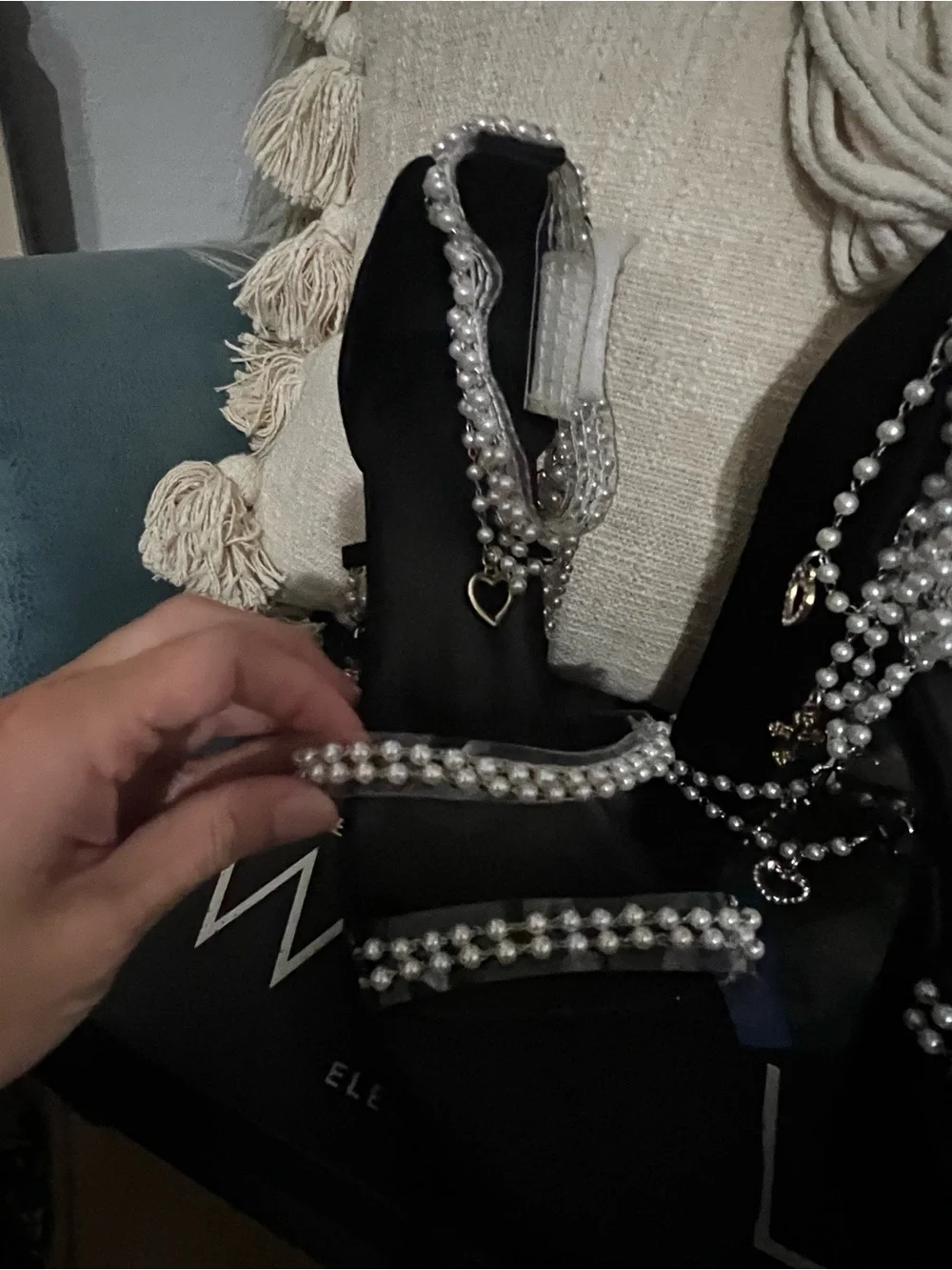 Black Pearl-Embellished Platform Heels